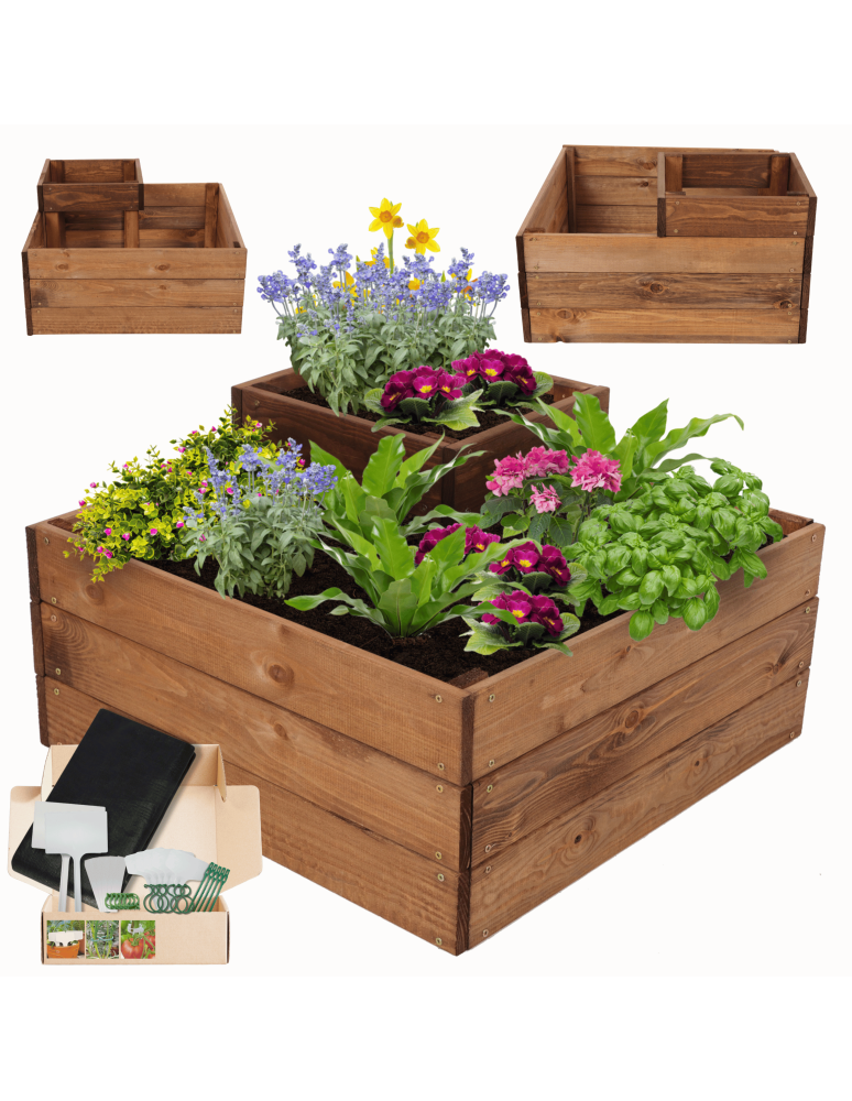 Serie ZP06 - Hochbeet, Kräuterbeet, Gartenbeet, Pflanzbeet, für Garten und Terrasse, Kiefernholz 36x62x62 cm, Farbe: Braun imprägniert - produkt new.modo24.de 1