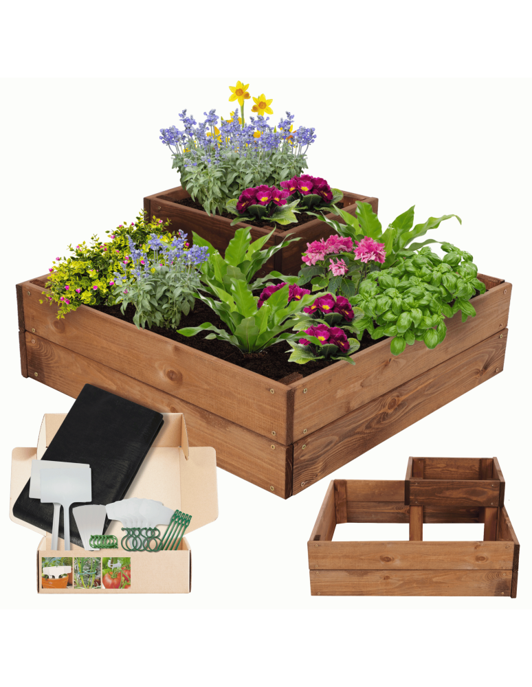 Serie ZP06 - Hochbeet, Kräuterbeet, Gartenbeet, Pflanzbeet, für Garten und Terrasse, Kiefernholz 27x62x62 cm, Farbe: Braun imprägniert - product new.modo24.de 1