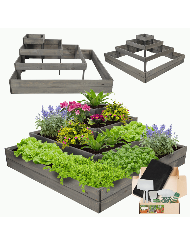 Serie ZP06 - Hochbeet, Kräuterbeet, Gartenbeet, Pflanzbeet, für Garten und Terrasse, Kiefernholz 45x119x119 cm, Farbe: Grau imprägniert - product new.modo24.de 1