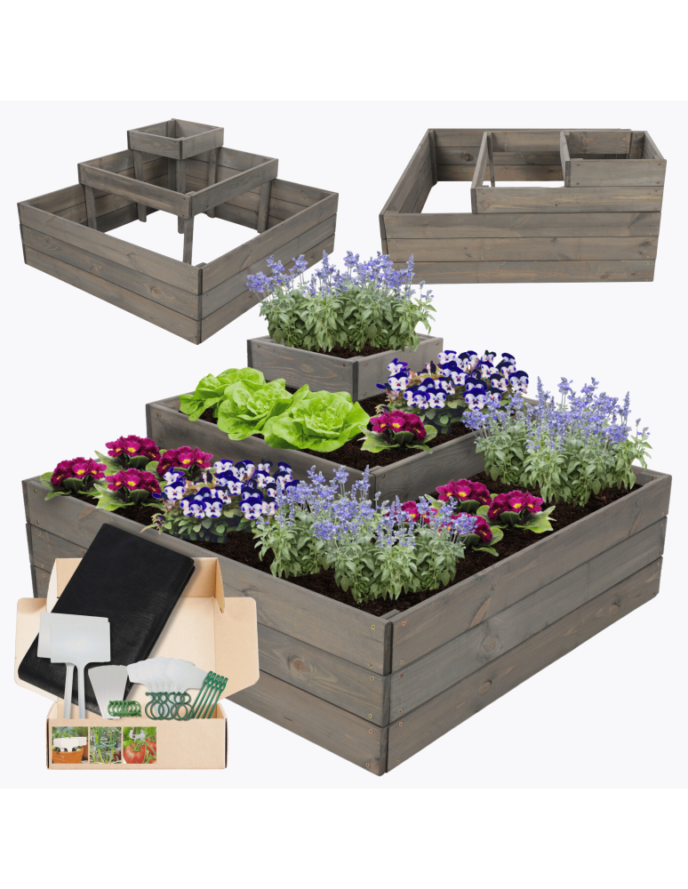 Serie ZP06 - Hochbeet, Kräuterbeet, Gartenbeet, Pflanzbeet, für Garten und Terrasse, Kiefernholz 45x92x92 cm, Farbe: Grau imprägniert - product new.modo24.de 1