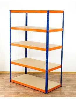 Metallregal Werkstatt Schwerlastregal Helios HNO_180x110x50_5 Böden, Traglast: 275 Kg, Farbe: BLAU/ORANGE