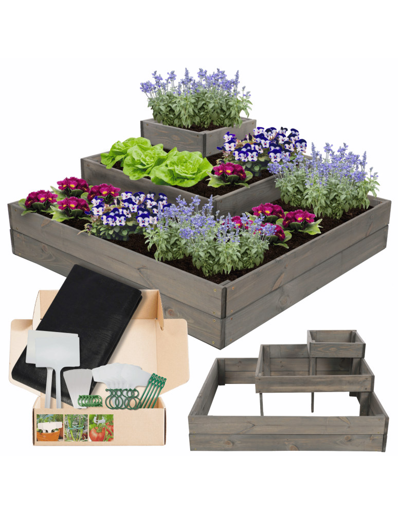 Serie ZP06 - Hochbeet, Kräuterbeet, Gartenbeet, Pflanzbeet, für Garten und Terrasse, Kiefernholz 36x92x92 cm, Farbe: Grau imprägniert - product new.modo24.de 1