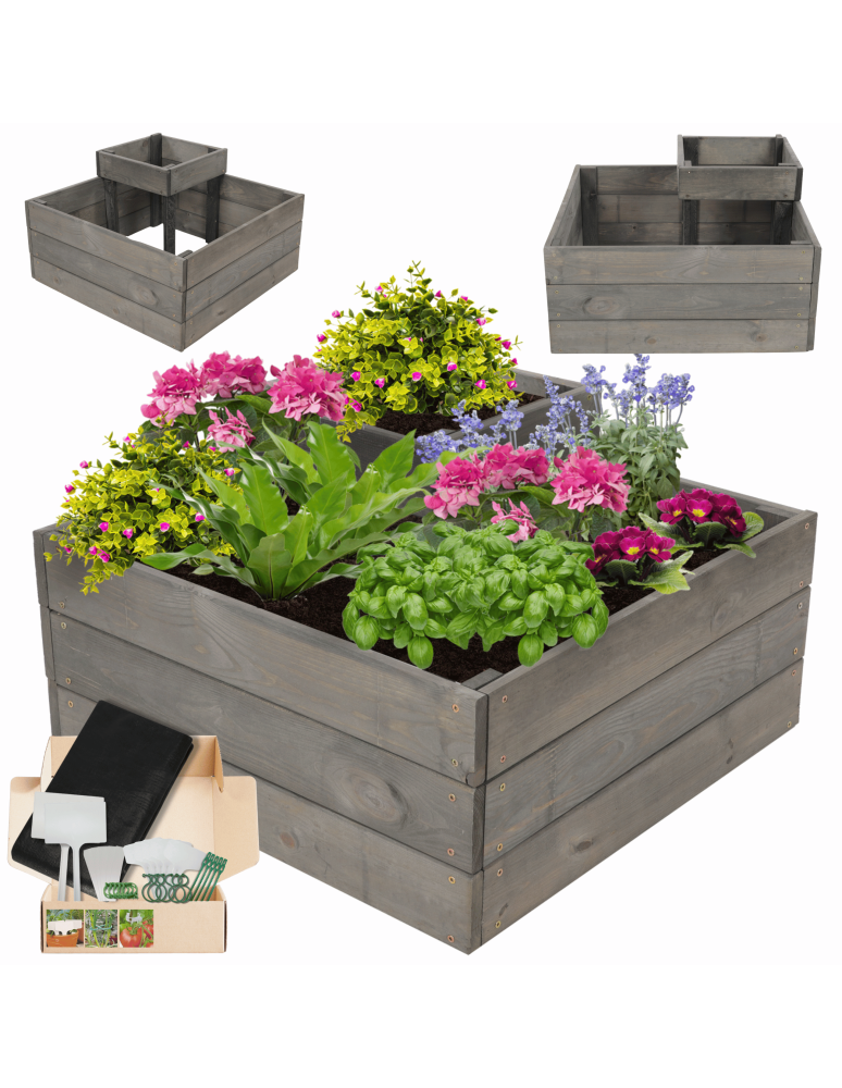 Serie ZP06 - Hochbeet, Kräuterbeet, Gartenbeet, Pflanzbeet, für Garten und Terrasse, Kiefernholz 36x62x62 cm, Farbe: Grau imprägniert - product new.modo24.de 1