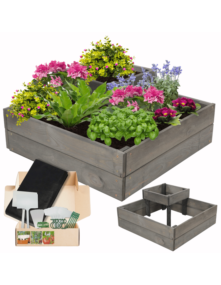 Serie ZP06 - Hochbeet, Kräuterbeet, Gartenbeet, Pflanzbeet, für Garten und Terrasse, Kiefernholz 27x62x62 cm, Farbe: Grau imprägniert - product new.modo24.de 1