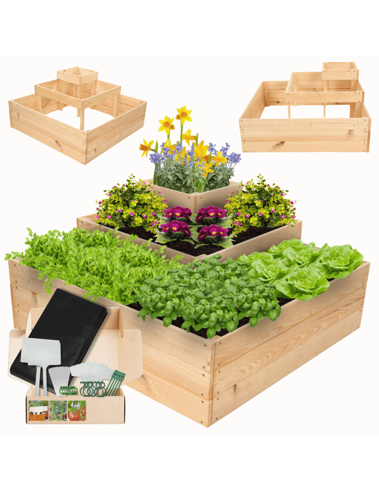 Serie ZP06 - Hochbeet, Kräuterbeet, Gartenbeet, Pflanzbeet, für Garten und Terrasse, Kiefernholz 45x92x92 cm, Farbe: Natur imprägniert - produkt new.modo24.de 1