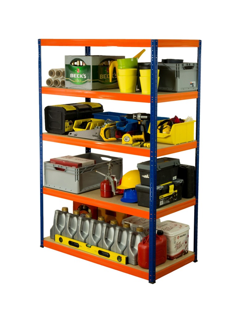 Kellerregale/Garagenregale - Metallregal Werkstatt Schwerlastregal Helios HNO_180x090x45_5 Böden, Traglast: 350 Kg, Farbe: BLAU/ORANGE - produkt new.modo24.de 1