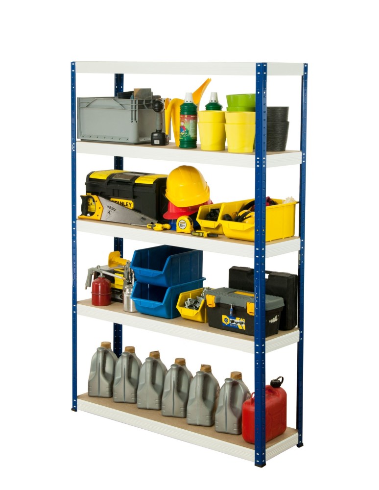 Kellerregale/Garagenregale - Metallregal Werkstatt Schwerlastregal Helios HNW_180x090x45_5 Böden, Traglast: 350 Kg, Farbe: BLAU/WEIß - product new.modo24.de 1