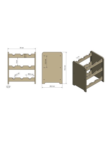 Weinregal für 9 Flaschen RW31_09 (34,44x24,7x36),Farbe: Unbehandelt - product 2