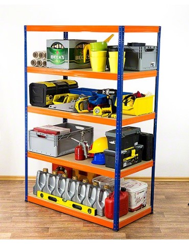 Kellerregale/Garagenregale - Metallregal Werkstatt Schwerlastregal Helios HNO_180x075x45_5 Böden, Traglast: 275 Kg, Farbe: BLAU/ORANGE - produkt 6