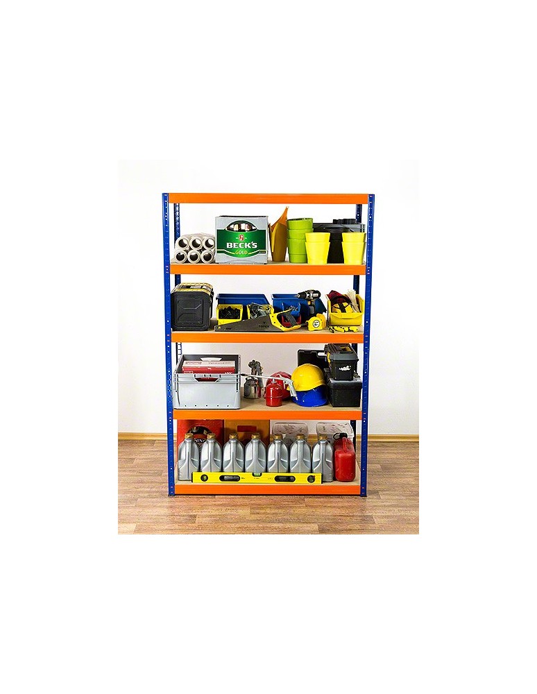 Kellerregale/Garagenregale - Metallregal Werkstatt Schwerlastregal Helios HNO_180x075x45_5 Böden, Traglast: 275 Kg, Farbe: BLAU/ORANGE - produkt new.modo24.de 5