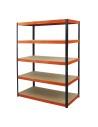 Metallregal Werkstatt Schwerlastregal Helios HBO_180x075x40_5 Böden, Traglast: 275 Kg, Farbe: SCHWARZ/ORANGE