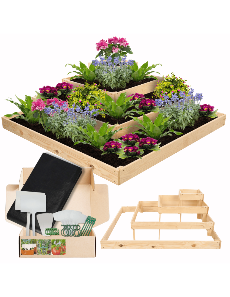 Serie ZP06 - Hochbeet, Kräuterbeet, Gartenbeet, Pflanzbeet, für Garten und Terrasse, Kiefernholz 36x119x119 cm, Farbe: Natur imprägniert - product new.modo24.de 1
