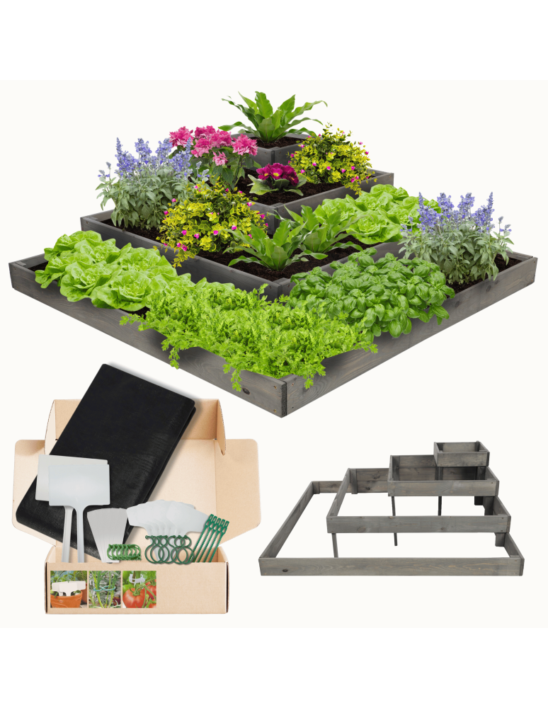 Serie ZP06 - Hochbeet, Kräuterbeet, Gartenbeet, Pflanzbeet, für Garten und Terrasse, Kiefernholz 36x119x119 cm, Farbe: Grau imprägniert - product new.modo24.de 1