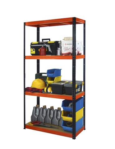 Metallregal Werkstatt Schwerlastregal Helios HBO_180x120x50_4 Böden, Traglast: 400 Kg, Farbe: SCHWARZ/ORANGE - product 2