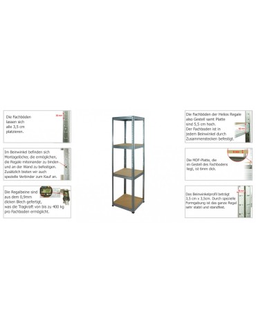 Kellerregale/Garagenregale - Metallregal Werkstatt Schwerlastregal Helios HBO_180x120x45_4 Böden, Traglast: 350 Kg, Farbe: SCHWARZ/ORANGE - product 14