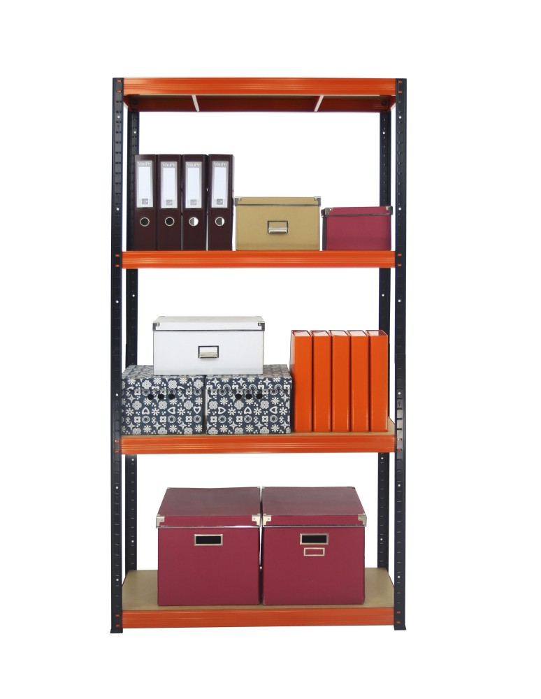 Kellerregale/Garagenregale - Metallregal Werkstatt Schwerlastregal Helios HBO_180x120x45_4 Böden, Traglast: 350 Kg, Farbe: SCHWARZ/ORANGE - product new.modo24.de 6