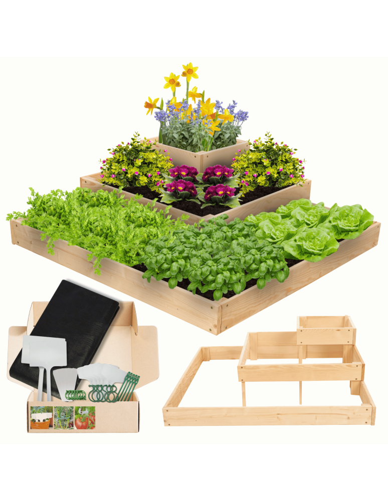 Serie ZP06 - Hochbeet, Kräuterbeet, Gartenbeet, Pflanzbeet, für Garten und Terrasse, Kiefernholz 27x92x92 cm, Farbe: Natur imprägniert - product new.modo24.de 1
