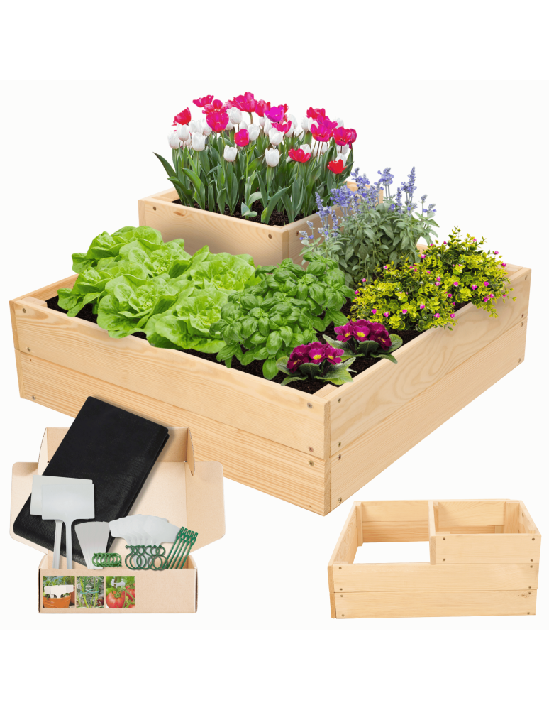 Serie ZP06 - Hochbeet, Kräuterbeet, Gartenbeet, Pflanzbeet, für Garten und Terrasse, Kiefernholz 27x62x62 cm, Farbe: Natur imprägniert - product new.modo24.de 1