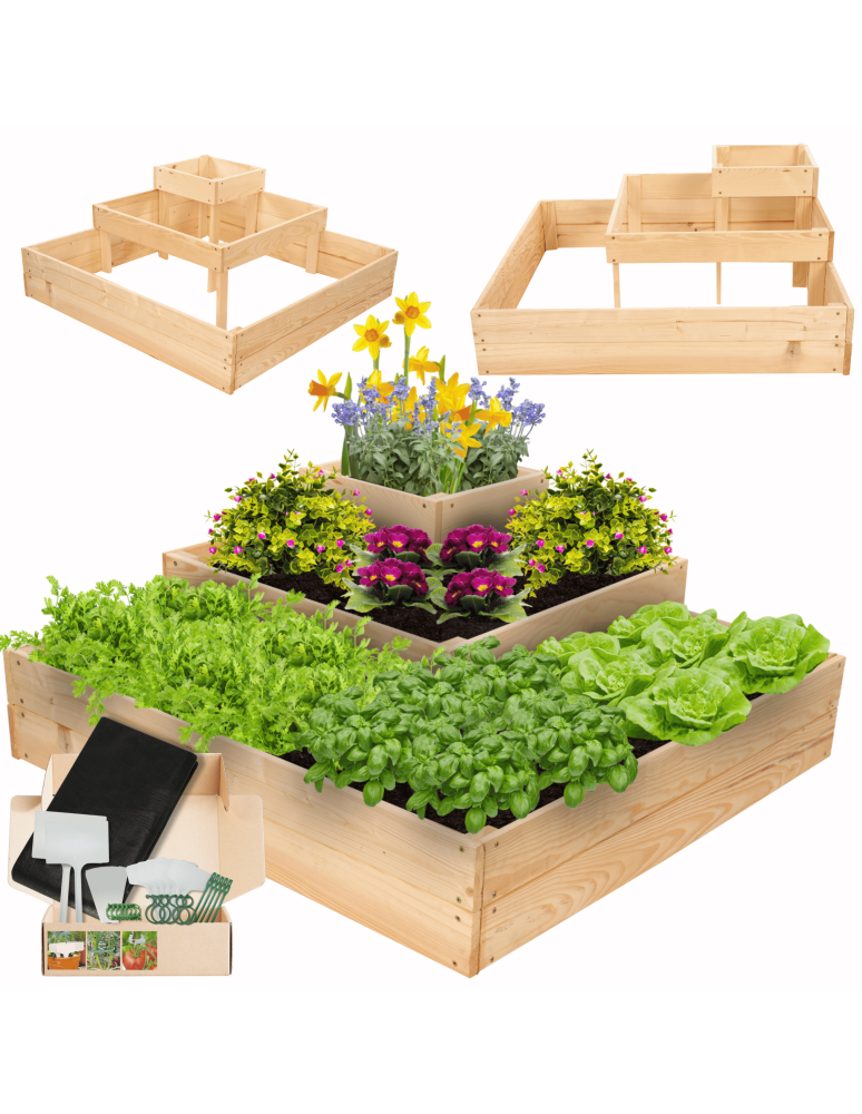 Serie ZP06 - Hochbeet, Kräuterbeet, Gartenbeet, Pflanzbeet, für Garten und Terrasse, Kiefernholz 36x92x92 cm, Farbe: Natur imprägniert - product new.modo24.de 1