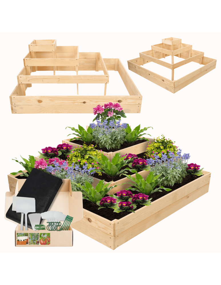 Serie ZP06 - Hochbeet, Kräuterbeet, Gartenbeet, Pflanzbeet, für Garten und Terrasse, Kiefernholz 45x119x119 cm, Farbe: Natur imprägniert - product new.modo24.de 1