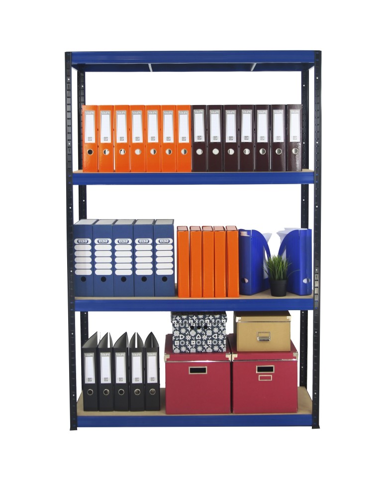 Kellerregale/Garagenregale - Metallregal Werkstatt Schwerlastregal Helios HBN_180x120x35_4 Böden, Traglast: 275 Kg, Farbe: SCHWARZ/BLAU - product new.modo24.de 3