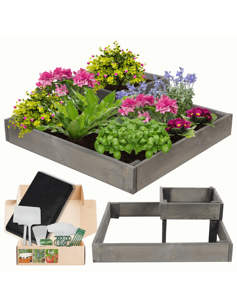 Serie ZP06 - Hochbeet, Kräuterbeet, Gartenbeet, Pflanzbeet, für Garten und Terrasse, Kiefernholz 18x62x62 cm, Farbe: Grau imprägniert - product new.modo24.de 1