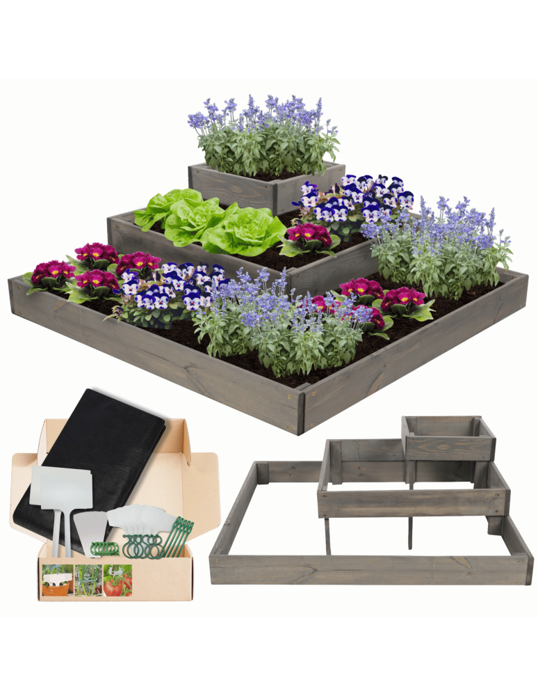 Serie ZP06 - Hochbeet, Kräuterbeet, Gartenbeet, Pflanzbeet, für Garten und Terrasse, Kiefernholz 27x92x92 cm, Farbe: Grau imprägniert - product new.modo24.de 1