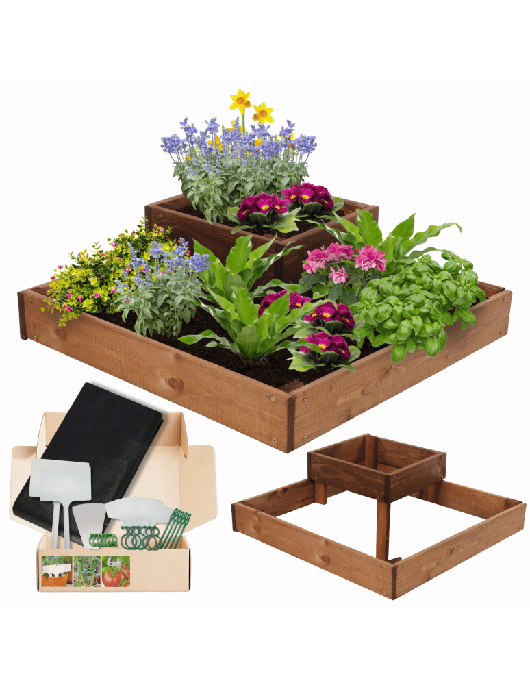 Serie ZP06 - Hochbeet, Kräuterbeet, Gartenbeet, Pflanzbeet, für Garten und Terrasse, Kiefernholz 18x62x62 cm, Farbe: Braun imprägniert - product new.modo24.de 1