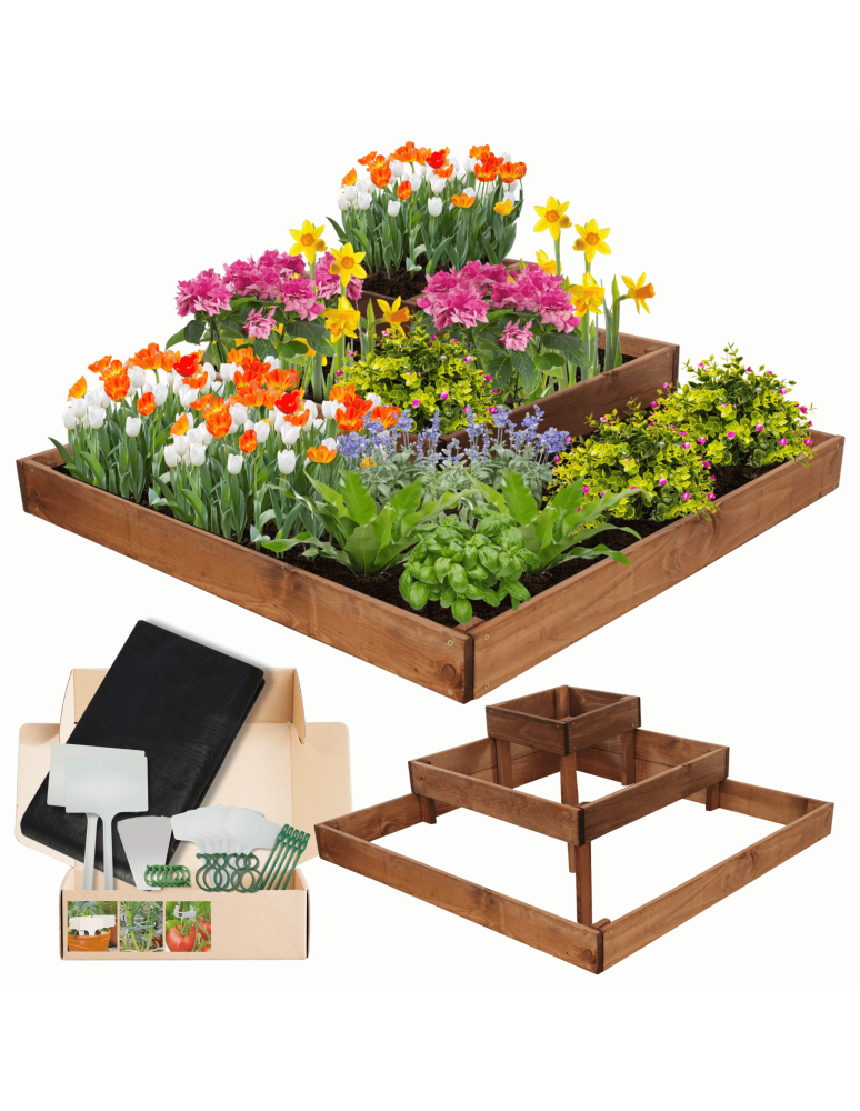 Serie ZP06 - Hochbeet, Kräuterbeet, Gartenbeet, Pflanzbeet, für Garten und Terrasse, Kiefernholz 27x92x92 cm, Farbe: Braun imprägniert - product new.modo24.de 1