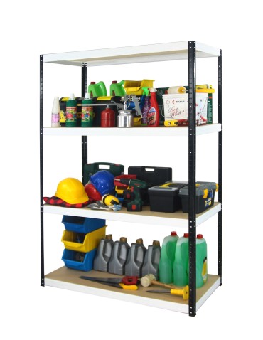 Kellerregale/Garagenregale - Metallregal Werkstatt Schwerlastregal Helios HBW_180x120x30_4 Böden, Traglast: 275 Kg, Farbe: SCHWARZ/WEIß - product 5