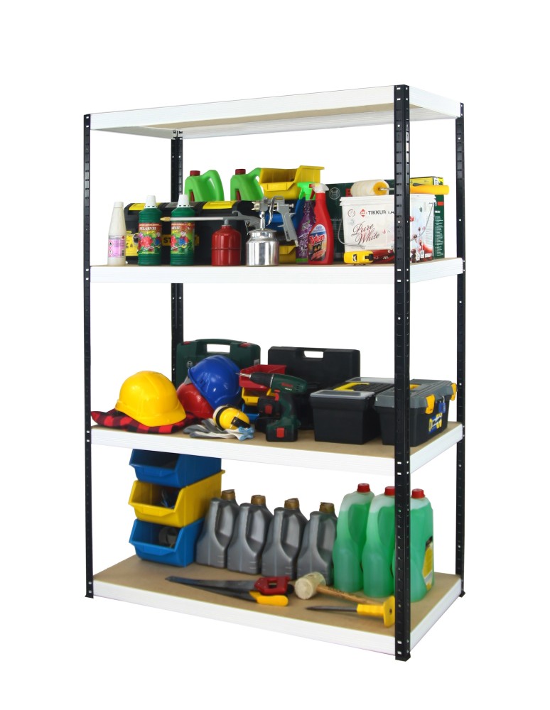 Kellerregale/Garagenregale - Metallregal Werkstatt Schwerlastregal Helios HBW_180x120x30_4 Böden, Traglast: 275 Kg, Farbe: SCHWARZ/WEIß - product new.modo24.de 5