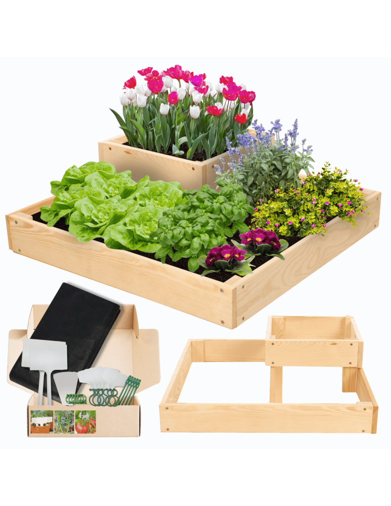 Serie ZP06 - Hochbeet, Kräuterbeet, Gartenbeet, Pflanzbeet, für Garten und Terrasse, Kiefernholz 18x62x62 cm, Farbe: Natur - product new.modo24.de 1