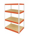 Metallregal Werkstatt Schwerlastregal Helios HWO_180x110x30_4 Böden, Traglast: 350 Kg, Farbe: WEIß/ORANGE