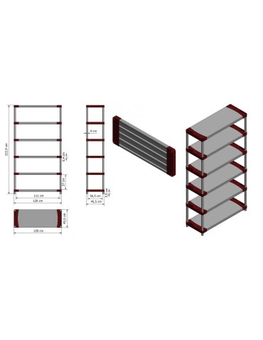 Kellerregale/Garagenregale - Plastikregal Kunststoffregal Steckregal  Jupiter-6-120 (222x120x46), 6 Böden, ROT - product 3