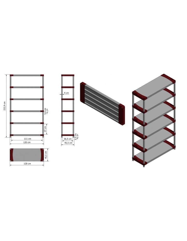 Kellerregale/Garagenregale - Plastikregal Kunststoffregal Steckregal  Jupiter-6-120 (222x120x46), 6 Böden, ROT - product new.modo24.de 3
