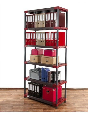 Kellerregale/Garagenregale - Plastikregal Kunststoffregal Steckregal  Jupiter-6-120 (222x120x46), 6 Böden, ROT - product 7
