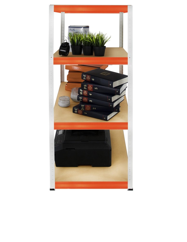 Kellerregale/Garagenregale - Metallregal Werkstatt Schwerlastregal Helios HWO_180x110x35_4 Böden, Traglast: 275 Kg, Farbe: WEIß/ORANGE - produkt new.modo24.de 6