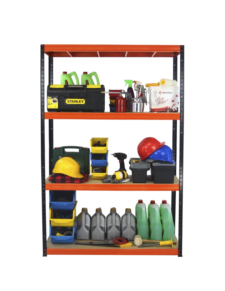 Kellerregale/Garagenregale - Metallregal Werkstatt Schwerlastregal Helios HBO_180x110x35_4 Böden, Traglast: 175 Kg, Farbe: SCHWARZ/ORANGE - product new.modo24.de 9