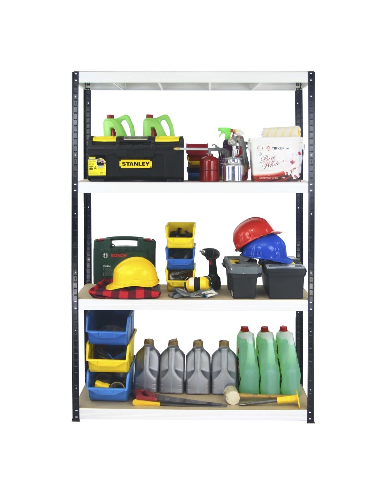 Kellerregale/Garagenregale - Metallregal Werkstatt Schwerlastregal Helios HBW_180x110x45_4 Böden, Traglast: 400 Kg, Farbe: SCHWARZ/WEIß - produkt new.modo24.de 4