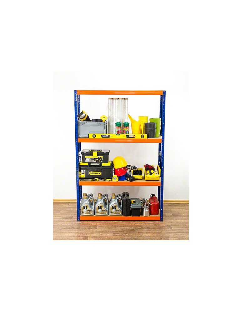 Kellerregale/Garagenregale - Metallregal Werkstatt Schwerlastregal Helios HNO_180x090x50_4 Böden, Traglast: 400 Kg, Farbe: BLAU/ORANGE - product new.modo24.de 5