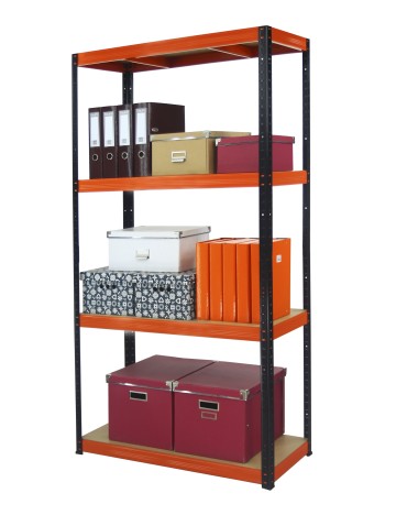 Kellerregale/Garagenregale - Metallregal Werkstatt Schwerlastregal Helios HBO_180x090x50_4 Böden, Traglast: 275 Kg, Farbe: SCHWARZ/ORANGE - product 5