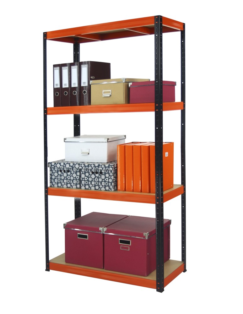 Kellerregale/Garagenregale - Metallregal Werkstatt Schwerlastregal Helios HBO_180x090x50_4 Böden, Traglast: 275 Kg, Farbe: SCHWARZ/ORANGE - product new.modo24.de 5