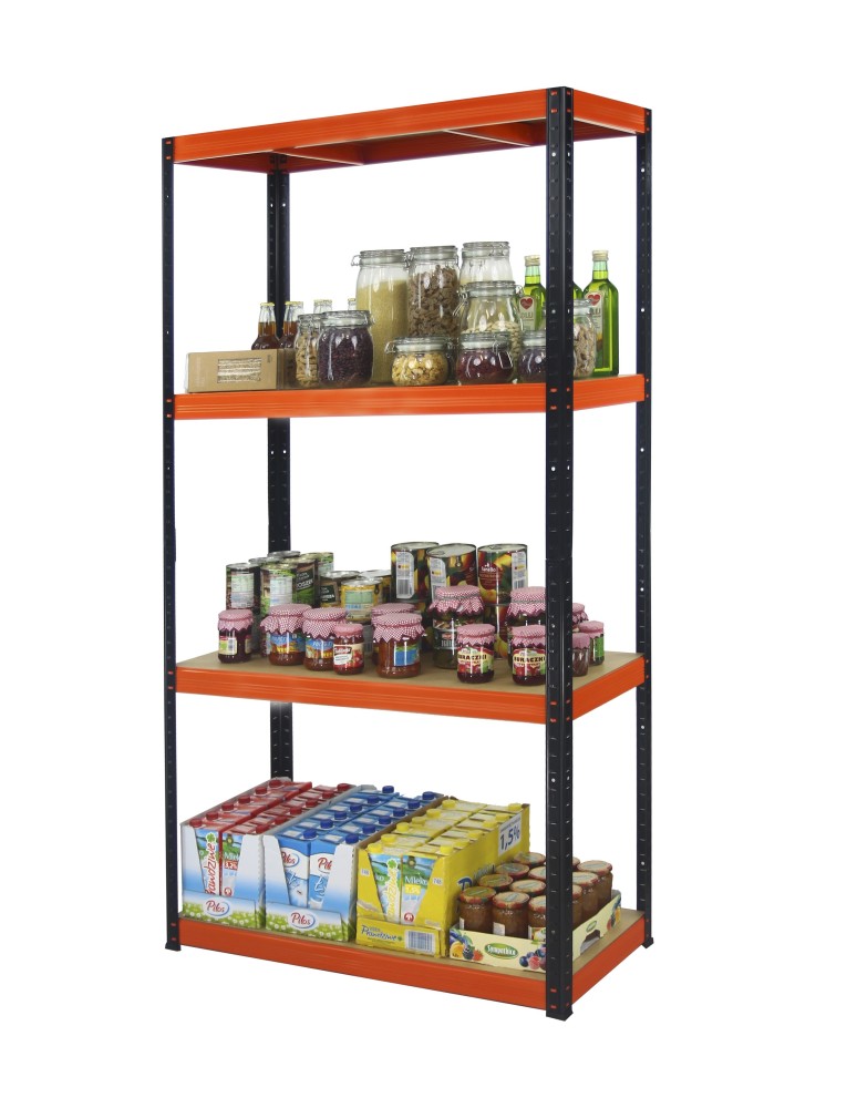 Kellerregale/Garagenregale - Metallregal Werkstatt Schwerlastregal Helios HBO_180x090x50_4 Böden, Traglast: 275 Kg, Farbe: SCHWARZ/ORANGE - product new.modo24.de 3