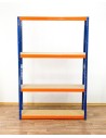 Metallregal Werkstatt Schwerlastregal Helios HNO_180x090x45_4 Böden, Traglast: 275 Kg, Farbe: BLAU/ORANGE