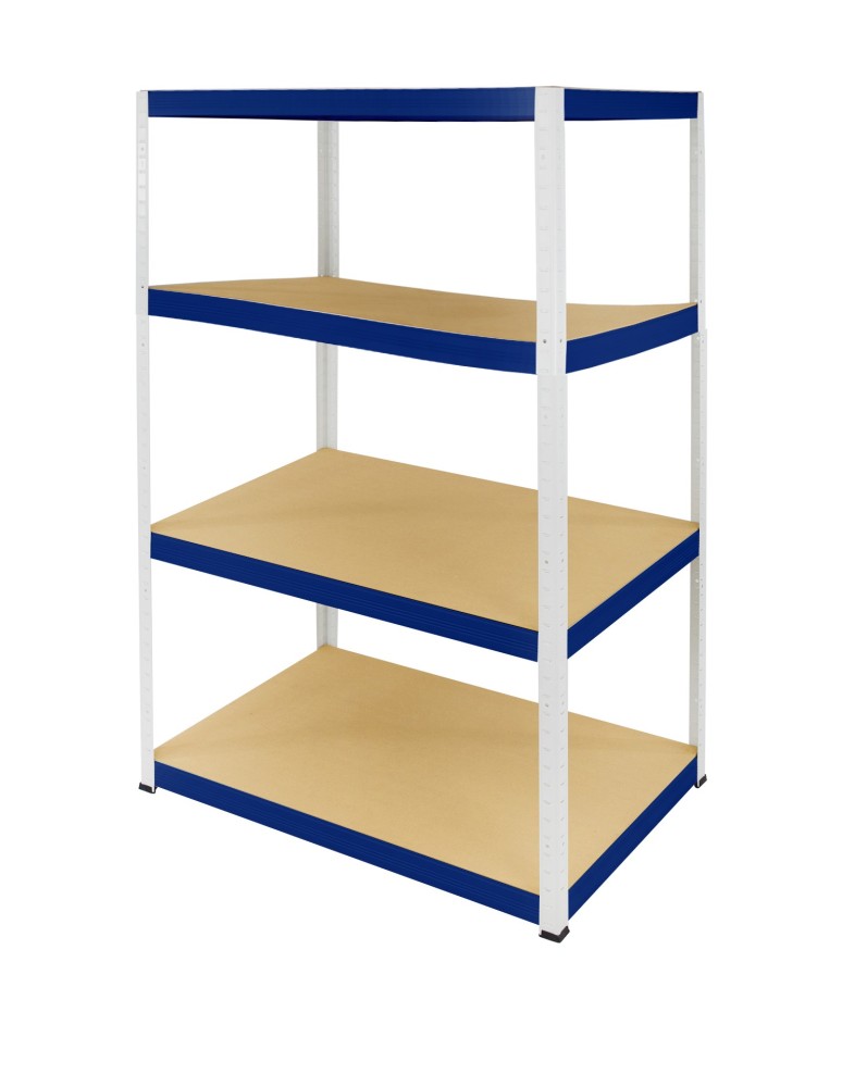 Kellerregale/Garagenregale - Metallregal Werkstatt Schwerlastregal Helios HWN_180x090x45_4 Böden, Traglast: 350 Kg, Farbe: WEIß/BLAU - product new.modo24.de 1