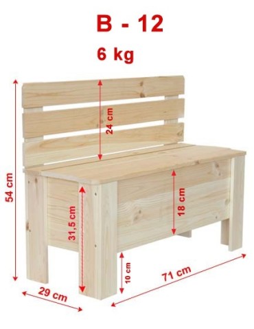 Truhe / Holztruhe - Holztruhe  Truhenbank Sitzbank für Kinder Spielkiste B-12 /unbehandelt, (54x71x29 cm) - product 3