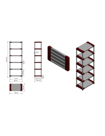 Kellerregale/Garagenregale - Plastikregal Kunststoffregal Steckregal  Jupiter-6-80 (222x80x46), 6 Böden, ROT - product 3