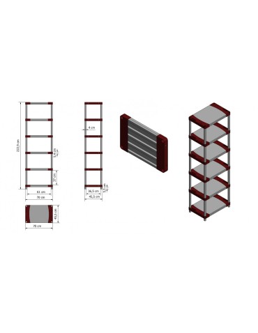 Kellerregale/Garagenregale - Plastikregal Kunststoffregal Steckregal  Jupiter-6-70 (222x70x46), 6 Böden, ROT - product 3
