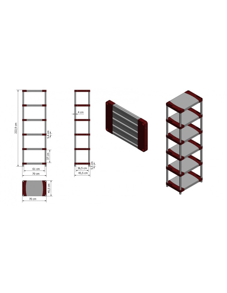 Kellerregale/Garagenregale - Plastikregal Kunststoffregal Steckregal  Jupiter-6-70 (222x70x46), 6 Böden, ROT - product new.modo24.de 3