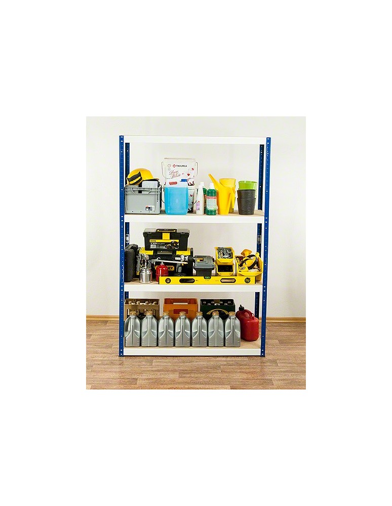 Kellerregale/Garagenregale - Metallregal Werkstatt Schwerlastregal Helios HNW_180x090x30_4 Böden, Traglast: 400 Kg, Farbe: BLAU/WEIß - product new.modo24.de 6